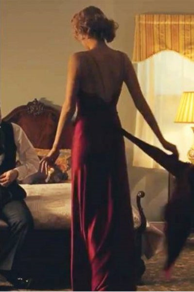 Burgundy Blake Lively Dress Backless Spaghetti Strap Prom Dress in Café Society