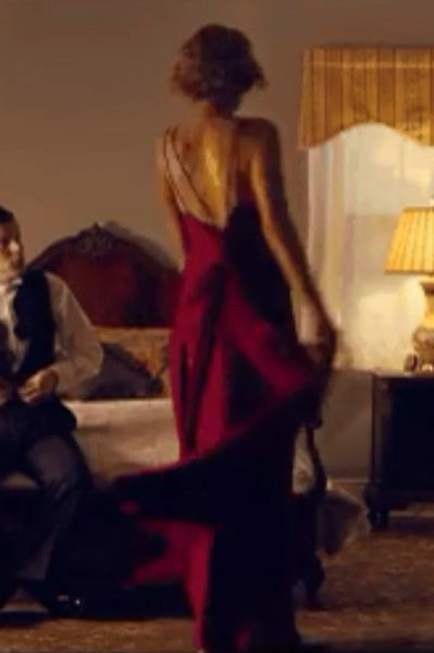 Burgundy Blake Lively Dress Backless Spaghetti Strap Prom Dress in Café Society