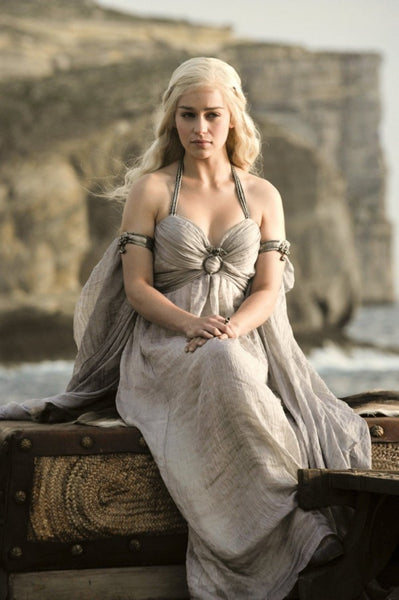 Emilia Clarke Dress as Daenerys Targaryen Costume Grey Chiffon Halter Prom Dress in Game of Thrones