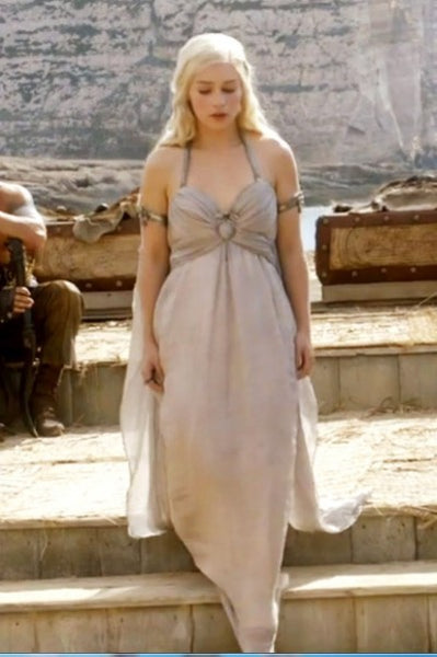 Emilia Clarke Dress as Daenerys Targaryen Costume Grey Chiffon Halter Prom Dress in Game of Thrones