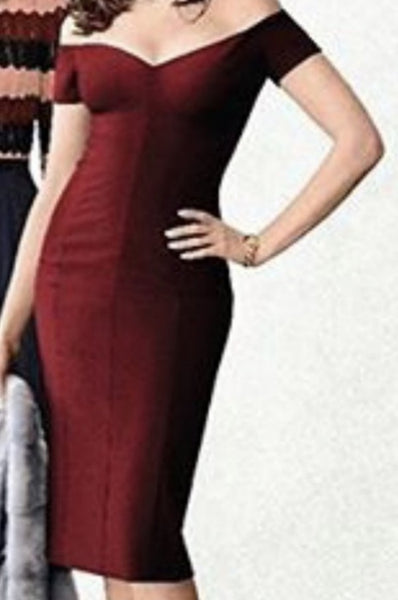 Ocean's Eight Burgundy Anne Hathaway Dress Off Shoulder Bodycon Pencil Prom Dress Dress