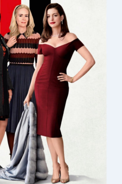 Ocean's Eight Burgundy Anne Hathaway Dress Off Shoulder Bodycon Pencil Prom Dress Dress