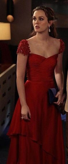 Red Cap Sleeve Leighton Meester Dress Prom Formal Dress