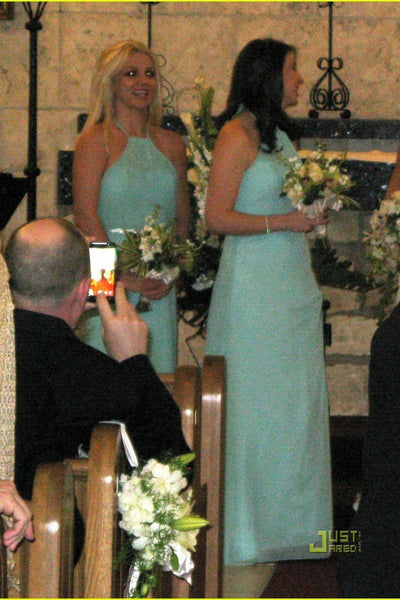 Blue Britney Spears Mint Halter Gown Bridesmaid Wedding Dress Hottest Celebrity Dress For Sale Online