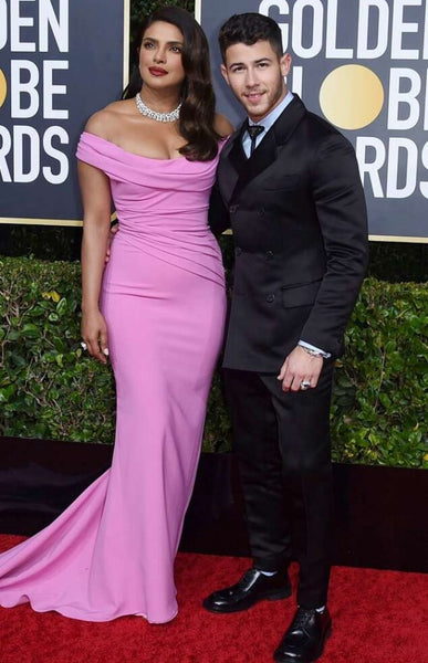 Pink Priyanka Chopra Off the shoulder Dress Bodycon Prom Celebrity Formal Gown Dress Golden Globes