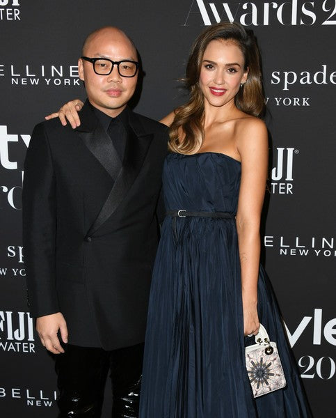 Navy Jessica Alba Strapless Empire Waist Dress Pleated Prom Celebrity Evening Formal Dress InStyle Awards