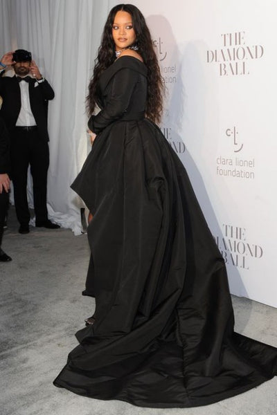 Black Rihanna High Low Long Sleeves Dress Prom Celebrity Red Carpet Formal Dress Diamond Ball