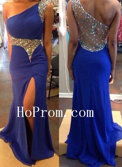 Blue Backless Prom Dresses,One Shoulder Prom Dress,Evening Dress