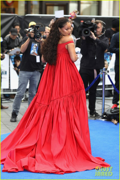 Red Rihanna Sexy V Neck Pleated Prom Celebrity Formal Dress Gown Valerian Premiere