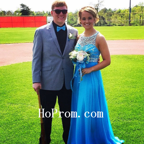 Long Prom Dresses,Blue Prom Dress,Chiffon Evening Dresses