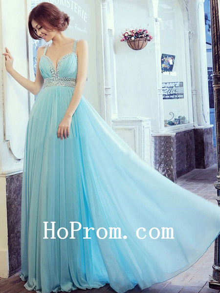 Straps Blue Prom Dresses,Sleeveless Prom Dress,Evening Dress