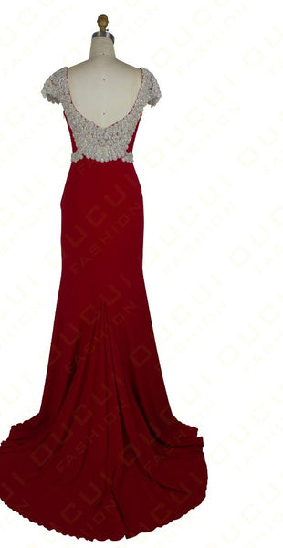 Beading Red Prom Dresses,Sheath Prom Dress,Evening Dress