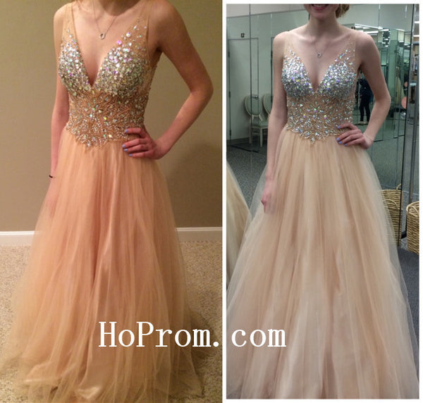 Crystal Prom Dresses,V-Neck Prom Dress,Evening Dress