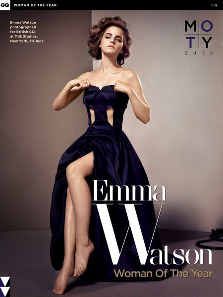 Dark Navy Emma Watson Strapless Velvet Dress Slit Prom Celebrity Formal Dress Cutout GQ UK