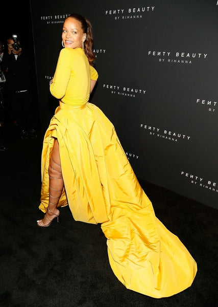 Yellow Rihanna Two piece Dress Long sleeves prom Celebrity Red Carpet Evening Dress Fenty Beauty Launch