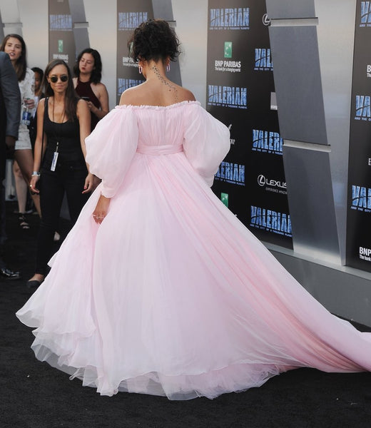 Pink Rihanna Tulle High Low Dress Scoop Neck Prom Celebrity Evening Dress Gown Valerian Premiere