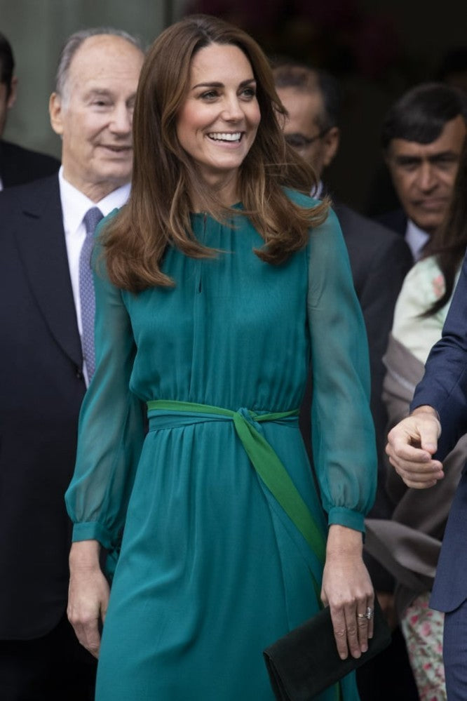 Kate Middleton Teal Cap Sleeve V-neck Formal Dress - Xdressy