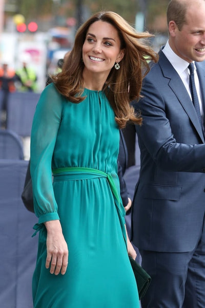 Teal Green Princess Kate Middleton Long Sleeves Dress Round Neck Prom Celebrity Dress Aga Khan Centre