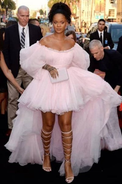 Pink Rihanna Tulle High Low Dress Scoop Neck Prom Celebrity Evening Dress Gown Valerian Premiere