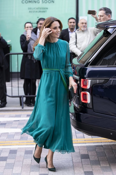 Teal Green Princess Kate Middleton Long Sleeves Dress Round Neck Prom Celebrity Dress Aga Khan Centre