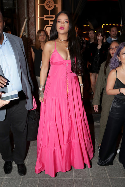 Pink Rihanna Maxi Round Neck Dress Straps Prom Evening Celebrity Dress South Korea