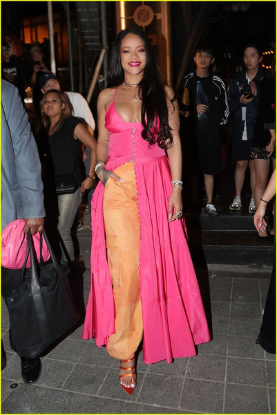 Pink Rihanna Maxi Round Neck Dress Straps Prom Evening Celebrity Dress South Korea