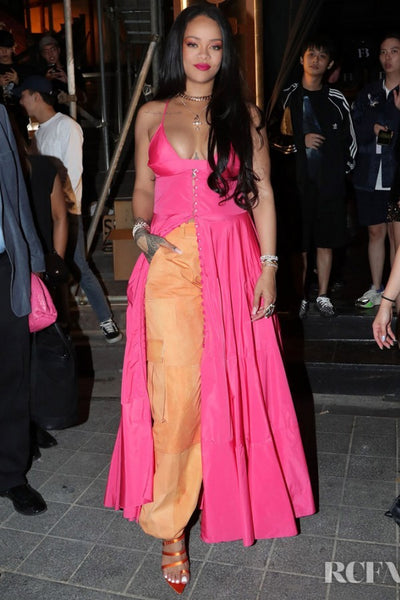 Pink Rihanna Maxi Round Neck Dress Straps Prom Evening Celebrity Dress South Korea