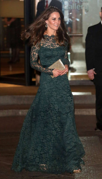 Green Princess Kate Middleton Lace Prom Celebrity Dress National Portrait Gallery