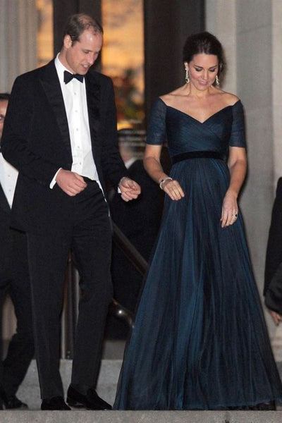 Navy Blue Princess Kate Middleton V Neck Prom Celebrity Dress 100 Women Hedge Funds