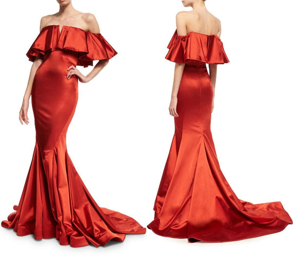 Red Rihanna Off the shoulder Mermaid Dress Satin Prom Ocean's 8 Dress Celebrity Gown For Sale