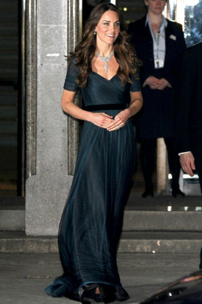 Navy Blue Princess Kate Middleton V Neck Prom Celebrity Dress 100 Women Hedge Funds