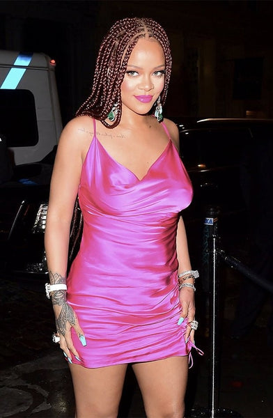 Pink Rihanna Short Hot V Neck Straps Dress Casual Prom Party Celebrity Dress At Fenty Event