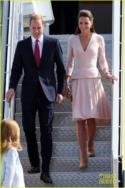 Pink Princess Kate Middleton Peplum V Neck Party Dress Knee Length Prom Celebrity Dress Australia Tour