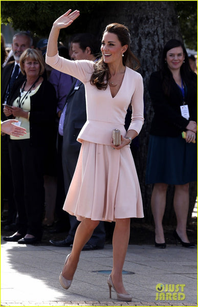 Pink Princess Kate Middleton Peplum V Neck Party Dress Knee Length Prom Celebrity Dress Australia Tour