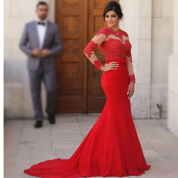 Trumpet Prom Dresses,Red Prom Dress,Long Evening Dress