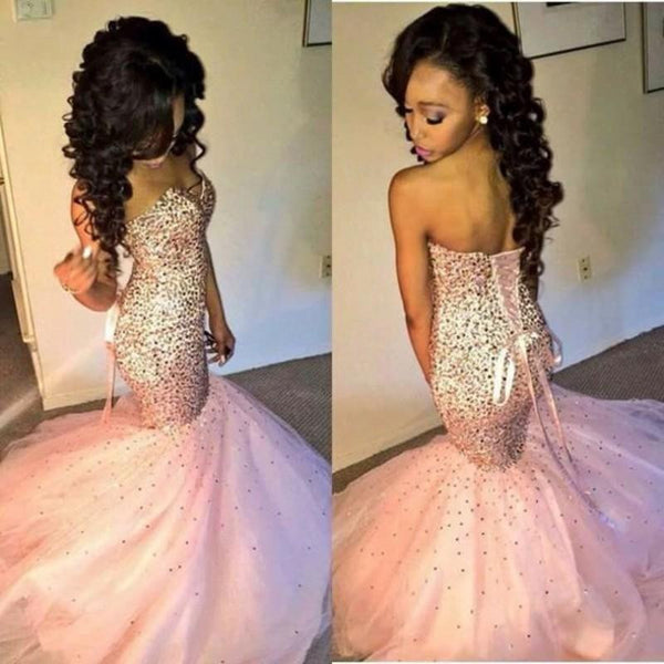 Sweetheart Pink Prom Dresses,Sequins Prom Dress,Evening Dress