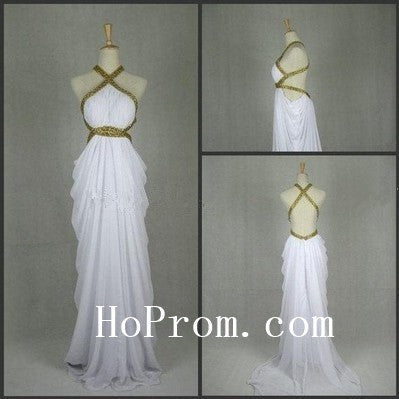 Halter Backless Prom Dresses,White Prom Dress,Evening Dress