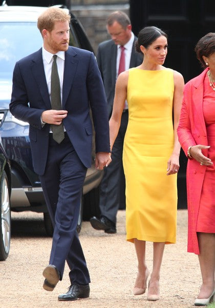 Yellow Meghan Markle Tea Length Dress Prom Celebrity Formal 'Your Commonwealth' Youth Challenge Reception