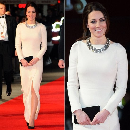 Cream The Duchess of Cambridge Kate Middleton Slit Long sleeves Dress Scoop Neck Prom Celebrity Dress Thirty Club