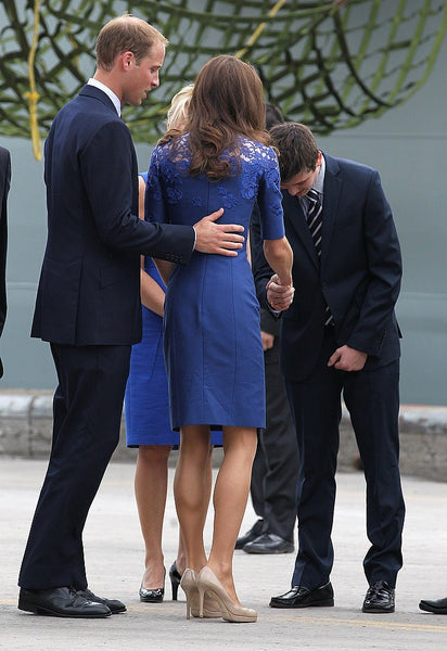 Blue Princess Kate Middleton Half Sleeves Dress Lace Prom Cocktail Celebrity Dress Freedom of the City Ceremony