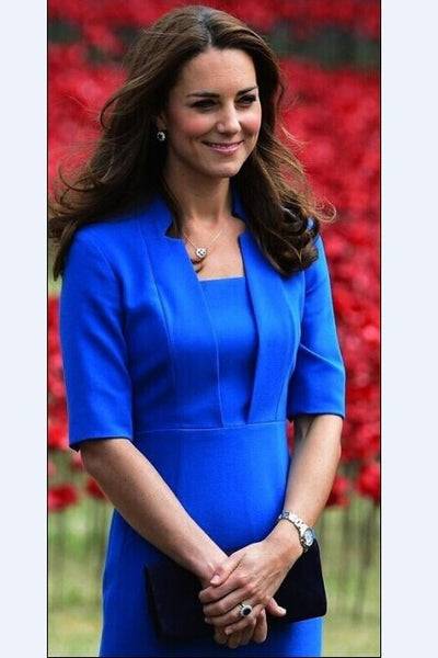 Blue Princess Kate Middleton Collar Cocktail Dress Wrap Prom Party Celebrity Dress