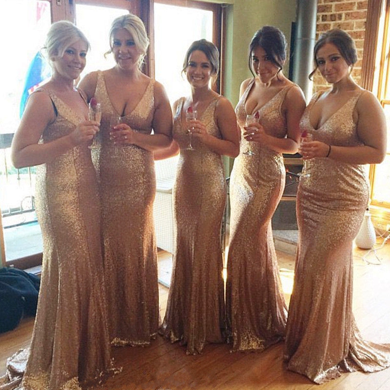 Champagne sequin bridesmaid dress best sale