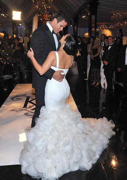 White Kim Kardashian Mermaid Ruched Wedding Dress Best Celebrity Dress Bridal Gown For Sale