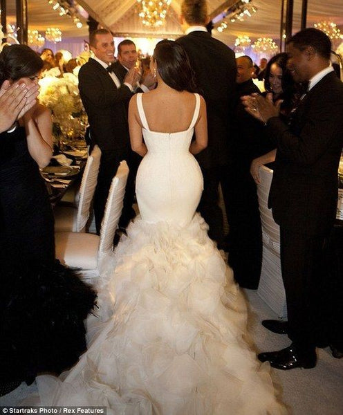 White Kim Kardashian Mermaid Ruched Wedding Dress Best Celebrity Dress Bridal Gown For Sale