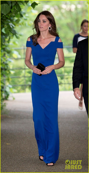 Blue Princess Kate Middleton V Neck Dress Modest Prom Celebrity Dress SportsAid Anniversary