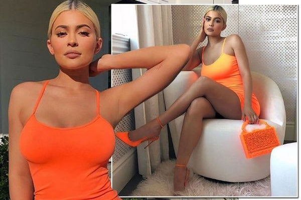 Orange Kylie Jenner Short Mini Tight Dress Round Neck Prom Celebrity Formal Dress Recreation