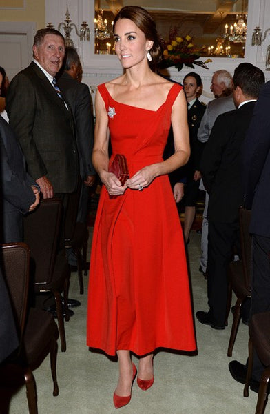 Red Princess Kate Middleton Asymmetrical Cocktail Dress Satin Prom Celebrity Evening Dress Reception In Canada