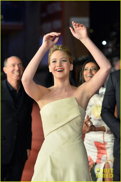 Champagne Jennifer Lawrence Strapless Dress Asymmetrical Prom Red Carpet Evening The Hunger Games Catching Fire' Premiere