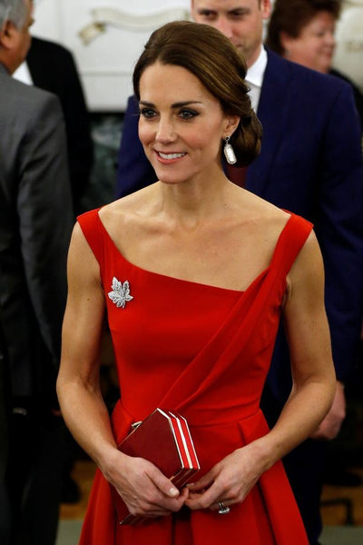 Red Princess Kate Middleton Asymmetrical Cocktail Dress Satin Prom Celebrity Evening Dress Reception In Canada