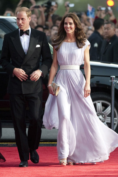 Light Purple Princess Kate Middleton Sparkly Belt Dress Pleated Prom Red Carpet Prom Dress BAFTA